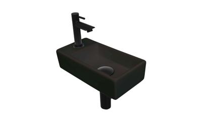 Fonteinset INK Versus 36x18x9cm Porselein Mat Zwart Met Kraangat Links Mat Zwart
