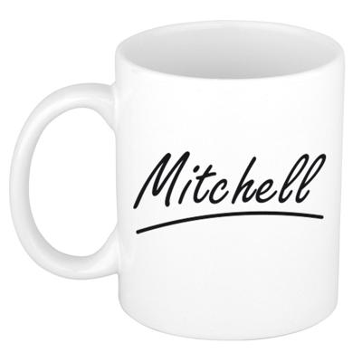 Mitchell Naam koffiemok - beker - met sierlijke letters - wit - 300 ml - Cadeau - Heren Mitchell Naam koffiemok - beker - met sierlijke letters - wit - 300 ml - Cadeau - Heren