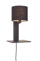 GOOD&MOJO Wandlamp 'Andes' Bamboe en Eco linnen, Met plank, kleur Zwart