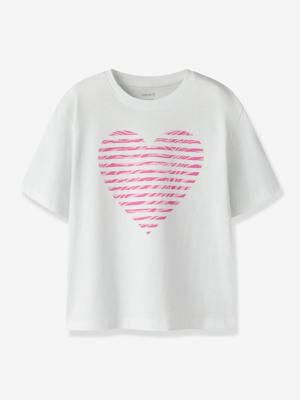 T-shirt voor meisjes met groot hart NAME IT wit, bedrukt
