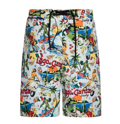 King Kerosin AOP Lago di Garda Swim Shorts Off White Blue-XL