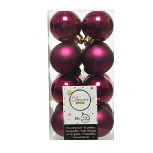 Decoris kleine kerstballen - 16x st - framboos roze - 4 cm - kunststof - onbreekbare kerstballen