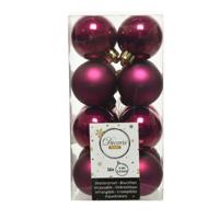 Decoris kleine kerstballen - 16x st - framboos roze - 4 cm - kunststof - onbreekbare kerstballen