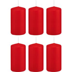 Cilinderkaars/stompkaars - 6x - rood - 6 x 12 cm - 40 branduren