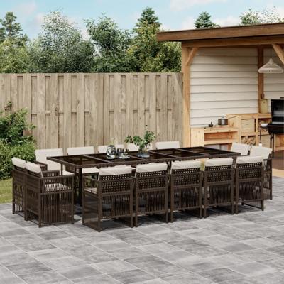 15-delige Tuinset met kussens poly rattan bruin