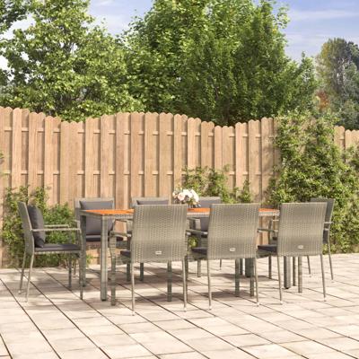 9-delige Tuinset met kussens poly rattan grijs