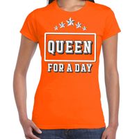 Koningsdag t-shirt Queen for a day oranje voor dames - thumbnail