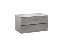 Storke Edge zwevend badmeubel 95 x 52 cm beton donkergrijs met Diva enkele wastafel in glanzend composiet marmer