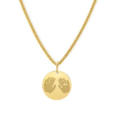 Gepersonaliseerde hand- en/of voetafdrukken ketting - Stainless steel - Goud - Rond 15 mm - Handafdrukken