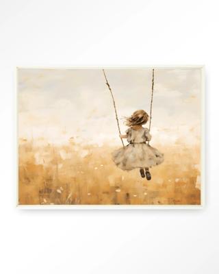 Urban Cotton Wandkleed 'Swinging Girl' 145 x 190cm in Floating Frame - off white