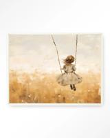 Urban Cotton Wandkleed 'Swinging Girl' 145 x 190cm in Floating Frame - off white