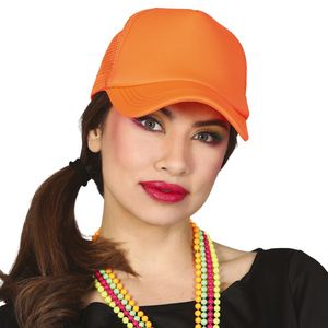 Carnaval baseballcap petje - fluor oranje - verkleed accessoires - volwassenen - Eighties/disco