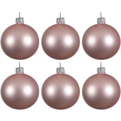 Decoris kerstballen - 6x - lichtroze - 8 cm - glas - mat - velvet - kerstversiering