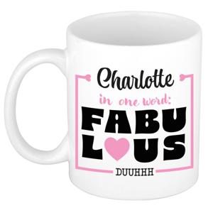 Naam mok Charlotte - wit - Fabulous - keramiek - 300 ml - cadeau collega beker