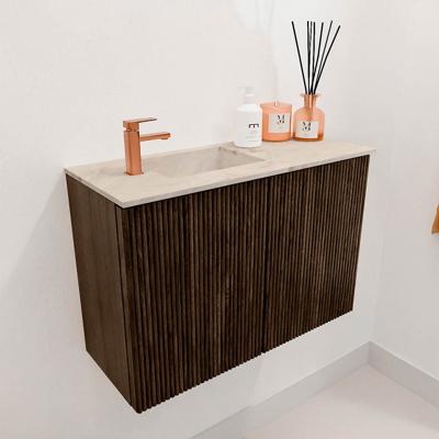 Toiletmeubel Mondiaz Joya Dlux | 60 cm | Meubelkleur Walnut | Faye wastafel Frappe Wasbak Links | 1 kraangat