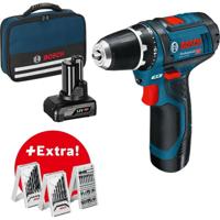 Bosch Professional GSR 12V-15 Accu Schroefboormachine 12V 2.0/4.0Ah + 39-delige accessoireset in Tas - 0615990G6L