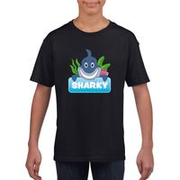 T-shirt zwart voor kinderen met Sharky de haai - thumbnail