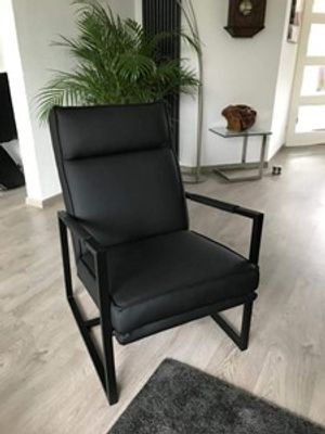 Leren fauteuil met stalen frame en hoge rug - zwart leer - Echt leer, Industrieel, ontdek de vele Leersoorten en Kleuren bij ShopX