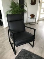 Leren fauteuil met stalen frame en hoge rug - zwart leer - Echt leer, Industrieel, ontdek de vele Leersoorten en Kleuren bij ShopX