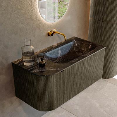 Badmeubel Mondiaz Kurve-Dlux | 95 cm cm | Meubelkleur Shadow | Wastafelkleur Lava | Solid surface | Wasbak rechter zijde spoelbak | Zonder kraangat(en)