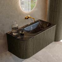 Badmeubel Mondiaz Kurve-Dlux | 95 cm cm | Meubelkleur Shadow | Wastafelkleur Lava | Solid surface | Wasbak rechter zijde spoelbak | Zonder kraangat(en)