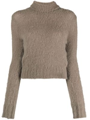 AMI Paris pull effet-brossé à col montant - Gris