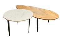 Salontafel ADLON set van 2 acacia hout naturel and marble wit - 45187