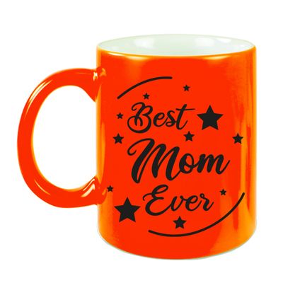 Best Mom Ever cadeau koffiemok / theebeker neon oranje 330 ml
