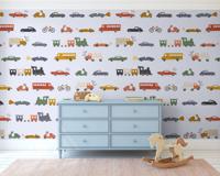 Behang Car Parade Rol Blauw Behang Car Parade Rol Blauw