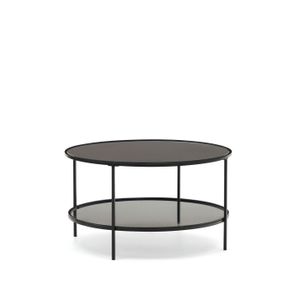 Kave Home Ronde Salontafel Gilda Glas en Metaal, 80cm - Zwart