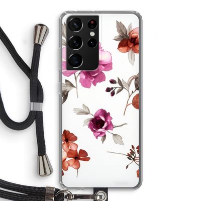 Geschilderde bloemen: Samsung Galaxy S21 Ultra Transparant Hoesje met koord