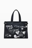 Grote shopper tas met leerlook en letters - BLACK - U