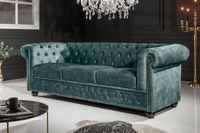 Chesterfield 3-zitsbank 205cm petrol fluweel gouden klinknagels loungebank met veerkern - 43091