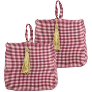 Mars & More deurstopper - 2x - katoen/polyester - rood geruit - 20 x 18 cm - Deurstoppers