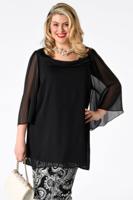 Yoek Blouse met wijde mouwen | Zwart | Maat XXL