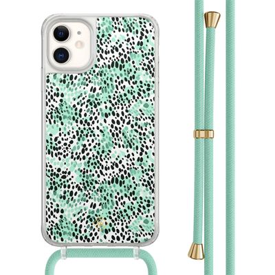 iPhone 11 hoesje met mint koord - Luipaard mint