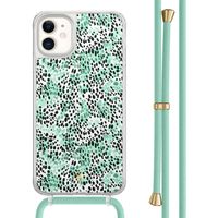 iPhone 11 hoesje met mint koord - Luipaard mint