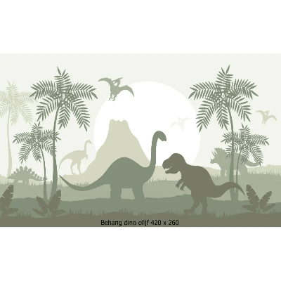 Designed4Kids wandvullend behang kinderkamer dino olijf-420 x 260 cm