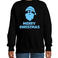 Kersttrui/sweater voor jongens/meisjes - Merry Christmas - zwart - glitter blauw