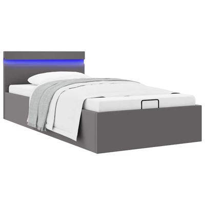 Bedframe met opslag hydraulisch LED kunstleer grijs 90x200 cm