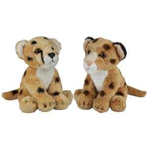 Safari dieren serie pluche knuffels 2x stuks - Cheetah en Luipaard van 15 cm