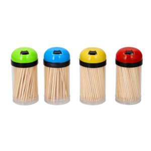 Cocktailprikkers met dispenser - 600x stuks - 4 dispensers van 150x stuks - bamboe - 6.5 cm