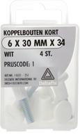 Koppelbout kort 6x30mm wit 4st - Deltafix