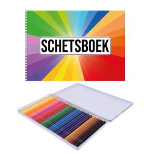 A4 kleuren waaier schetsboek/ tekenboek/ kleurboek/ schetsblok wit papier met 36 kleurpotloden