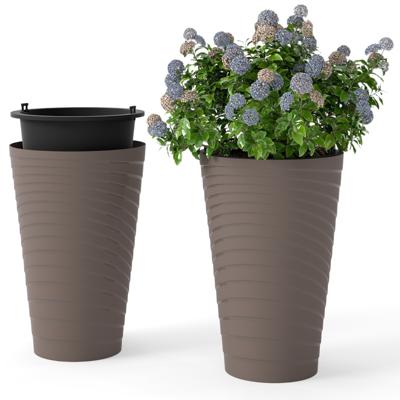 2 Plantenbakken met Binnenpot 45 cm Hoog Ronde Plantencontainers Weerbestendig Bloempotten met Afwateringsgaten PP Bruin