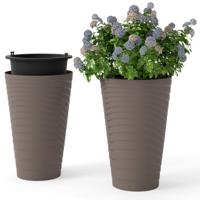 2 Plantenbakken met Binnenpot 45 cm Hoog Ronde Plantencontainers Weerbestendig Bloempotten met Afwateringsgaten PP Bruin