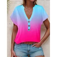 Dames T-shirt Ombre Afdrukken Vakantie Stijlvol Korte mouw V-hals Geel Zomer Lightinthebox