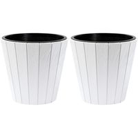 Plantenpot/bloempot Wood Style - 2x - buiten/binnen - kunststof - wit - D30 x H28 cm