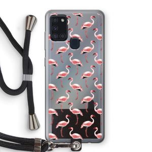 Flamingoprint groen: Samsung Galaxy A21s Transparant Hoesje met koord