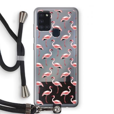 Flamingoprint groen: Samsung Galaxy A21s Transparant Hoesje met koord